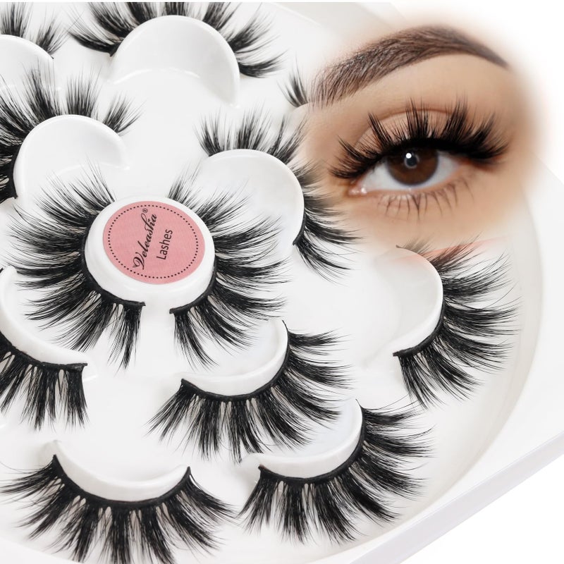 Veleasha Lashes 5D Faux Mink Lashes Fluffy False Eyelashes Handmade Eye Lashes Wispy Lightweight Fake Lashes Luxurious Volume Fake Eyelashes 7 Pairs Pack (Dubai) - Image 1